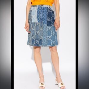 GUCCI
Patchwork Gg-embroidered Denim Shorts In Blue